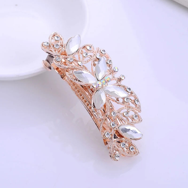 AINAMEISI24 Color Metal Flower Leaf Spring Clip Horizontal Clip Fashion Lady Hairpin Rhinestone Bridal Hair Accessories