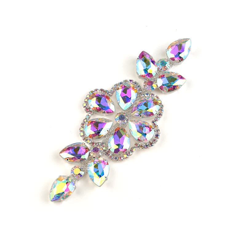 QIAO Sewing On Rhinestone Applique 1 pcs Silver Base Clear Crystal Rhinestones DIY Wedding Evening Dress