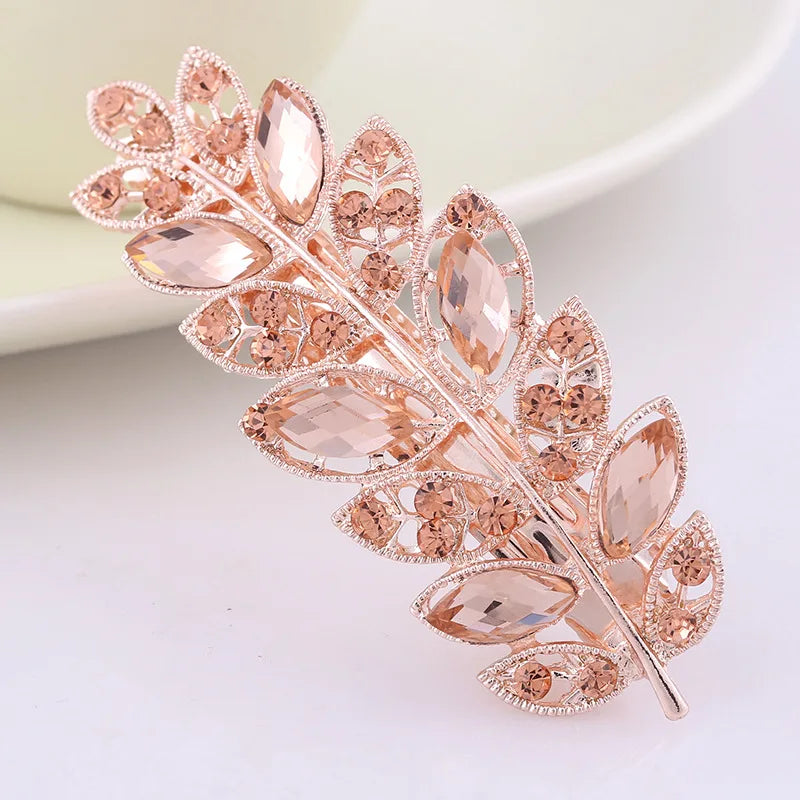 AINAMEISI24 Color Metal Flower Leaf Spring Clip Horizontal Clip Fashion Lady Hairpin Rhinestone Bridal Hair Accessories