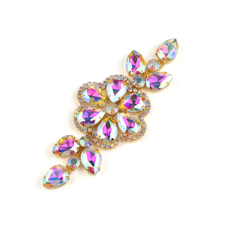 QIAO Sewing On Rhinestone Applique 1 pcs Silver Base Clear Crystal Rhinestones DIY Wedding Evening Dress