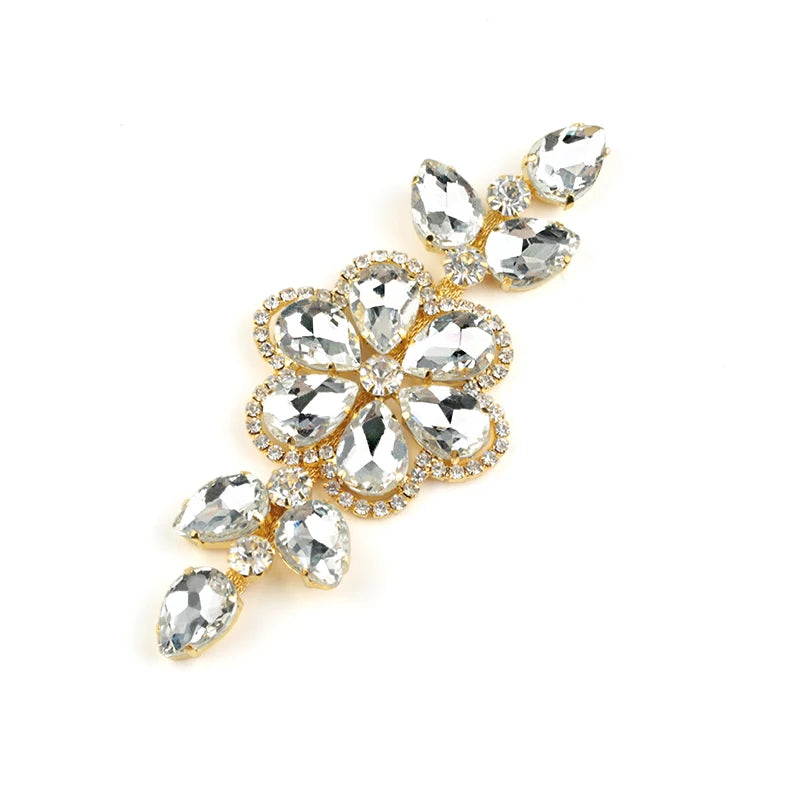 QIAO Sewing On Rhinestone Applique 1 pcs Silver Base Clear Crystal Rhinestones DIY Wedding Evening Dress