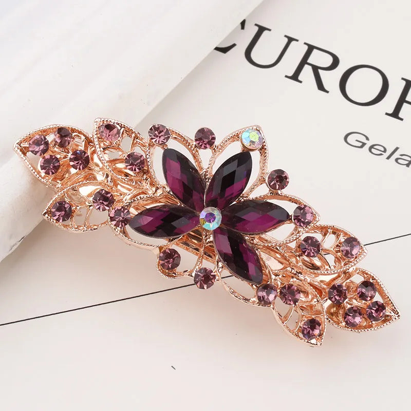 AINAMEISI24 Color Metal Flower Leaf Spring Clip Horizontal Clip Fashion Lady Hairpin Rhinestone Bridal Hair Accessories