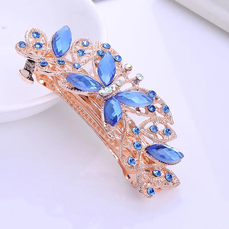 AINAMEISI24 Color Metal Flower Leaf Spring Clip Horizontal Clip Fashion Lady Hairpin Rhinestone Bridal Hair Accessories