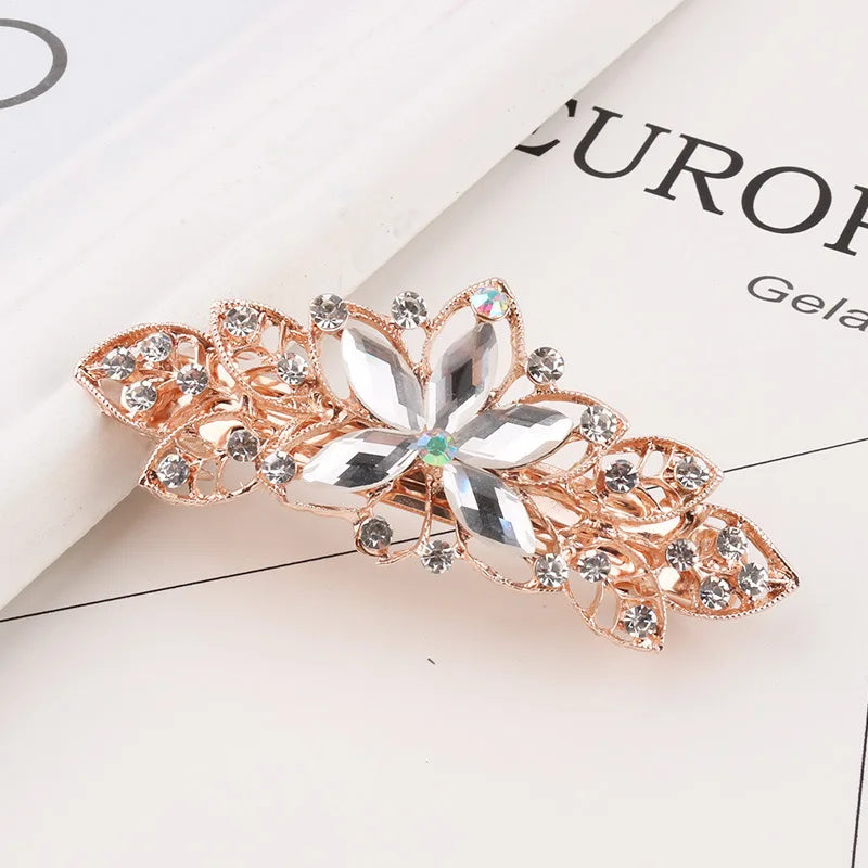 AINAMEISI24 Color Metal Flower Leaf Spring Clip Horizontal Clip Fashion Lady Hairpin Rhinestone Bridal Hair Accessories