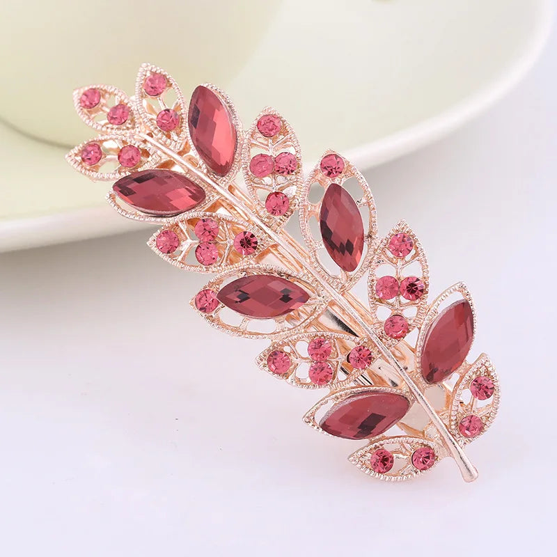 AINAMEISI24 Color Metal Flower Leaf Spring Clip Horizontal Clip Fashion Lady Hairpin Rhinestone Bridal Hair Accessories