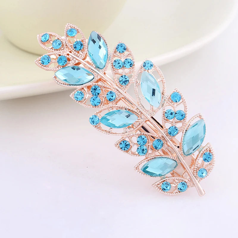 AINAMEISI24 Color Metal Flower Leaf Spring Clip Horizontal Clip Fashion Lady Hairpin Rhinestone Bridal Hair Accessories