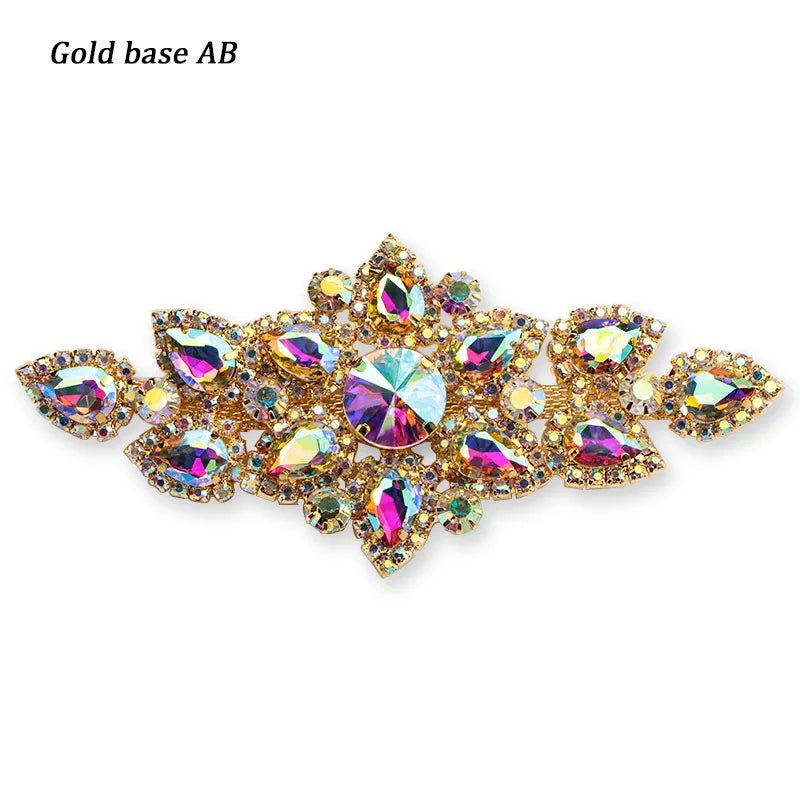 QIAO Sewing On Rhinestone Applique 1 pcs Silver Base Clear Crystal Rhinestones DIY Wedding Evening Dress