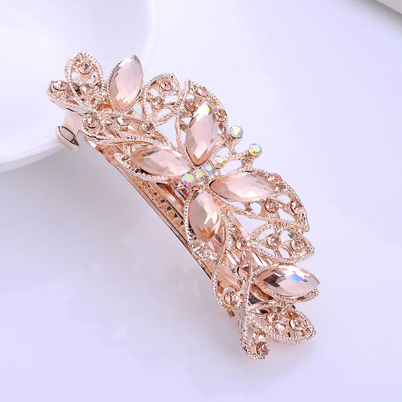 AINAMEISI24 Color Metal Flower Leaf Spring Clip Horizontal Clip Fashion Lady Hairpin Rhinestone Bridal Hair Accessories