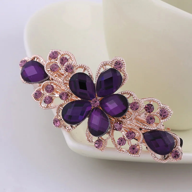 AINAMEISI24 Color Metal Flower Leaf Spring Clip Horizontal Clip Fashion Lady Hairpin Rhinestone Bridal Hair Accessories