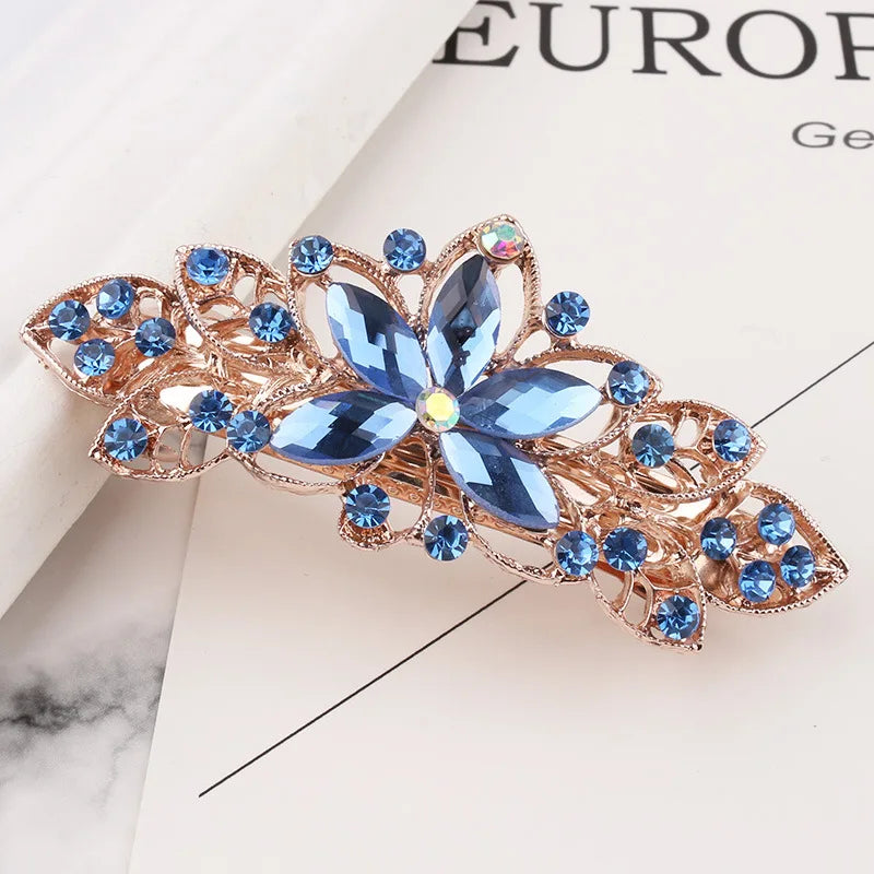 AINAMEISI24 Color Metal Flower Leaf Spring Clip Horizontal Clip Fashion Lady Hairpin Rhinestone Bridal Hair Accessories