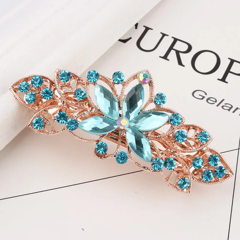 AINAMEISI24 Color Metal Flower Leaf Spring Clip Horizontal Clip Fashion Lady Hairpin Rhinestone Bridal Hair Accessories