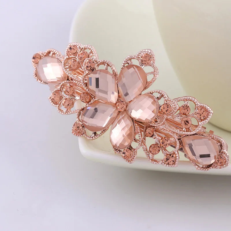 AINAMEISI24 Color Metal Flower Leaf Spring Clip Horizontal Clip Fashion Lady Hairpin Rhinestone Bridal Hair Accessories