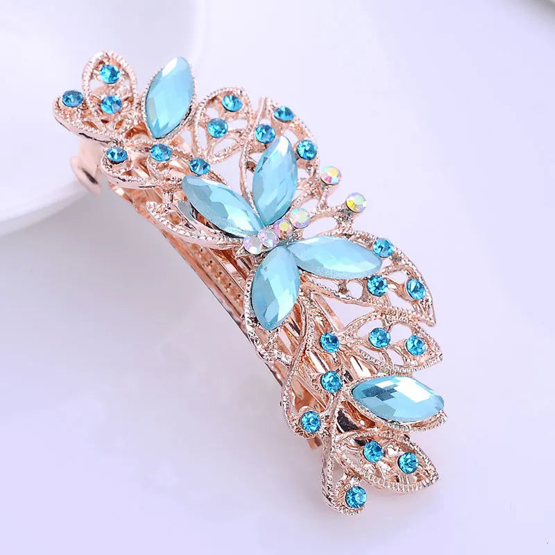 AINAMEISI24 Color Metal Flower Leaf Spring Clip Horizontal Clip Fashion Lady Hairpin Rhinestone Bridal Hair Accessories