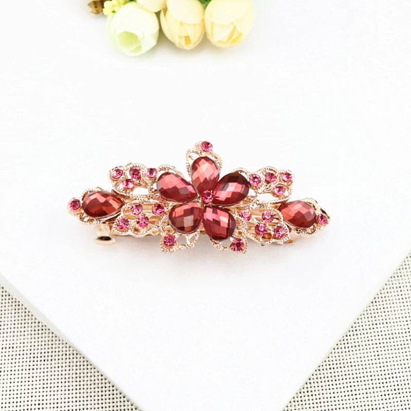 AINAMEISI24 Color Metal Flower Leaf Spring Clip Horizontal Clip Fashion Lady Hairpin Rhinestone Bridal Hair Accessories
