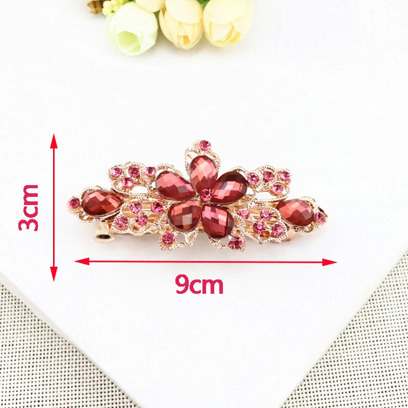 AINAMEISI24 Color Metal Flower Leaf Spring Clip Horizontal Clip Fashion Lady Hairpin Rhinestone Bridal Hair Accessories