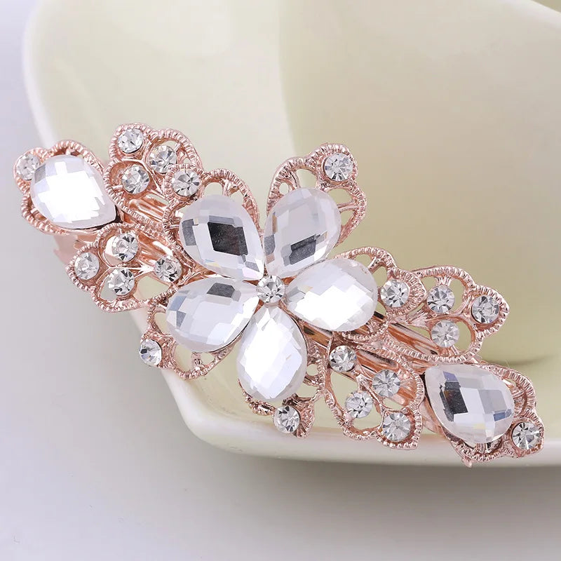 AINAMEISI24 Color Metal Flower Leaf Spring Clip Horizontal Clip Fashion Lady Hairpin Rhinestone Bridal Hair Accessories