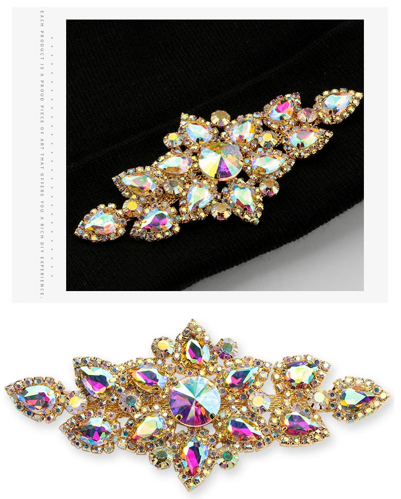 QIAO Sewing On Rhinestone Applique 1 pcs Silver Base Clear Crystal Rhinestones DIY Wedding Evening Dress