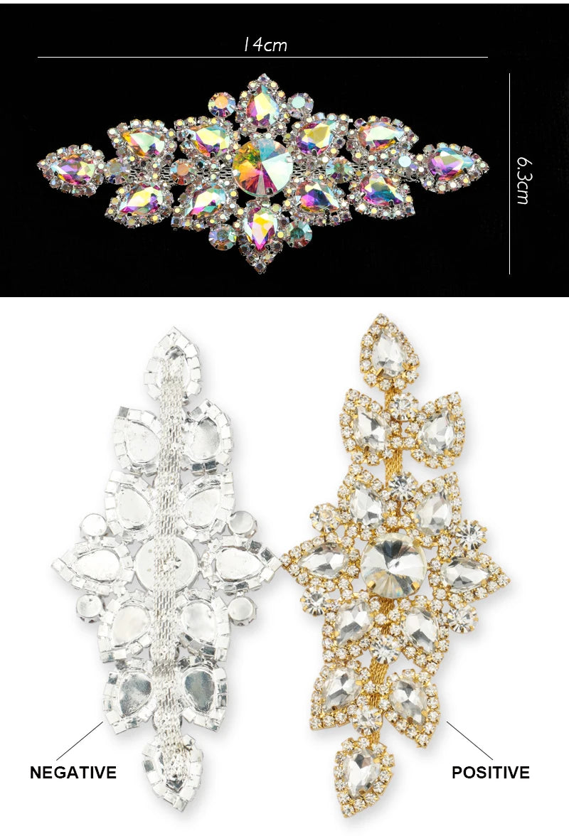 QIAO Sewing On Rhinestone Applique 1 pcs Silver Base Clear Crystal Rhinestones DIY Wedding Evening Dress