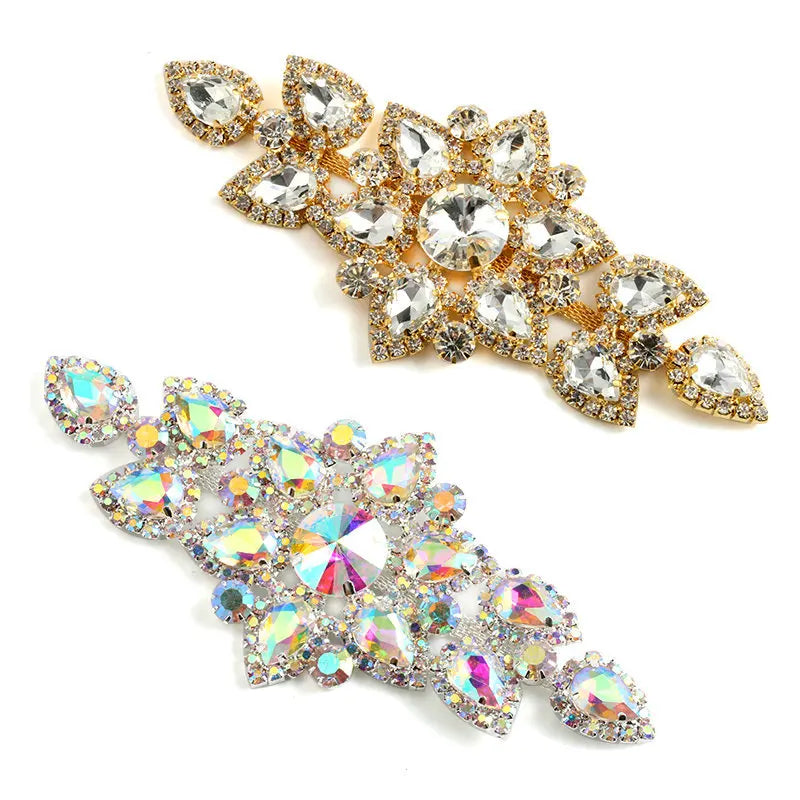 QIAO Sewing On Rhinestone Applique 1 pcs Silver Base Clear Crystal Rhinestones DIY Wedding Evening Dress