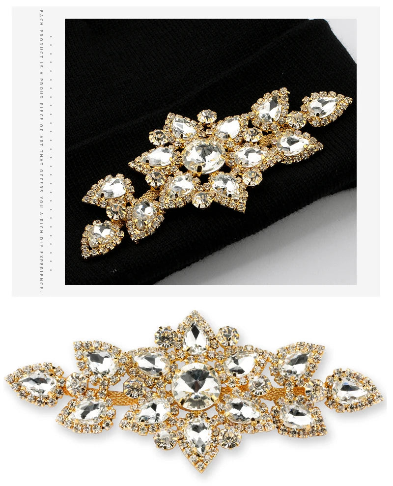 QIAO Sewing On Rhinestone Applique 1 pcs Silver Base Clear Crystal Rhinestones DIY Wedding Evening Dress