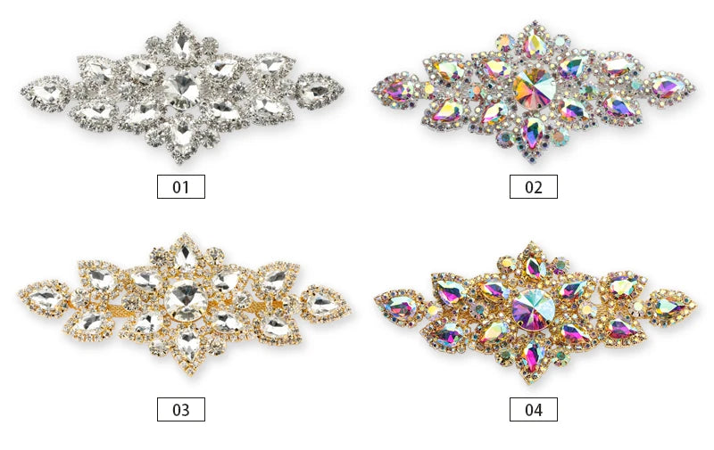 QIAO Sewing On Rhinestone Applique 1 pcs Silver Base Clear Crystal Rhinestones DIY Wedding Evening Dress