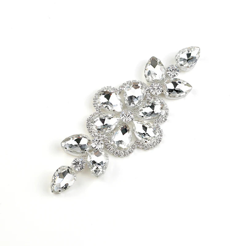 QIAO Sewing On Rhinestone Applique 1 pcs Silver Base Clear Crystal Rhinestones DIY Wedding Evening Dress