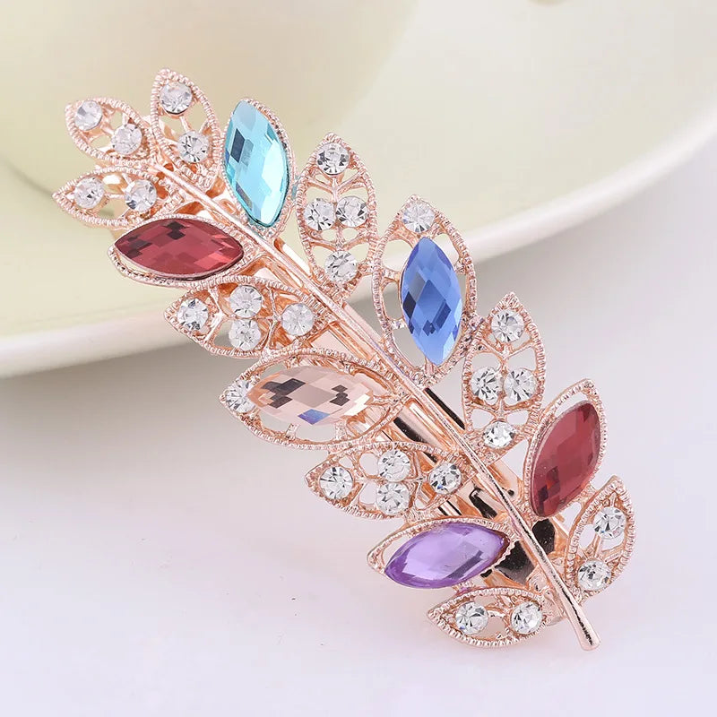 AINAMEISI24 Color Metal Flower Leaf Spring Clip Horizontal Clip Fashion Lady Hairpin Rhinestone Bridal Hair Accessories