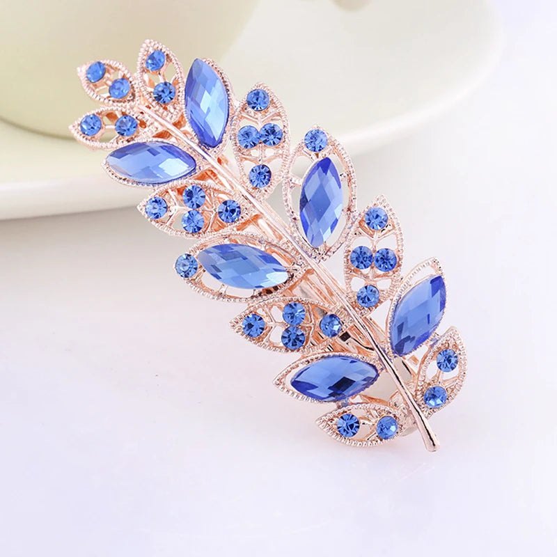 AINAMEISI24 Color Metal Flower Leaf Spring Clip Horizontal Clip Fashion Lady Hairpin Rhinestone Bridal Hair Accessories