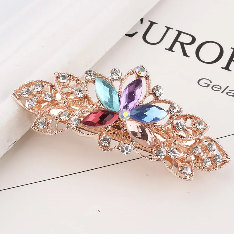 AINAMEISI24 Color Metal Flower Leaf Spring Clip Horizontal Clip Fashion Lady Hairpin Rhinestone Bridal Hair Accessories