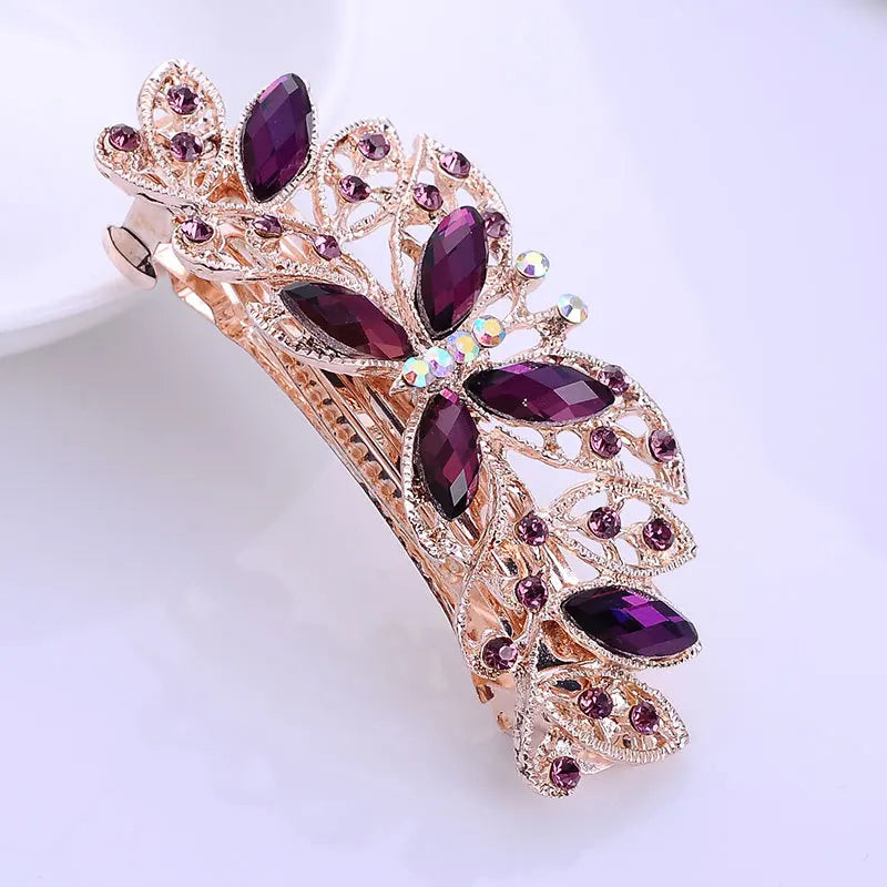 AINAMEISI24 Color Metal Flower Leaf Spring Clip Horizontal Clip Fashion Lady Hairpin Rhinestone Bridal Hair Accessories