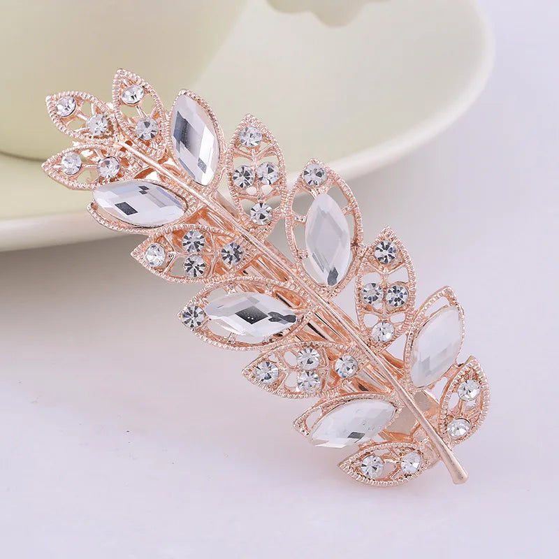 AINAMEISI24 Color Metal Flower Leaf Spring Clip Horizontal Clip Fashion Lady Hairpin Rhinestone Bridal Hair Accessories