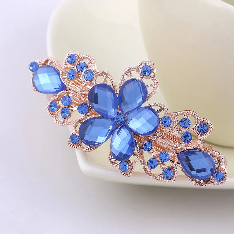 AINAMEISI24 Color Metal Flower Leaf Spring Clip Horizontal Clip Fashion Lady Hairpin Rhinestone Bridal Hair Accessories