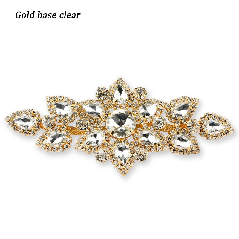 QIAO Sewing On Rhinestone Applique 1 pcs Silver Base Clear Crystal Rhinestones DIY Wedding Evening Dress