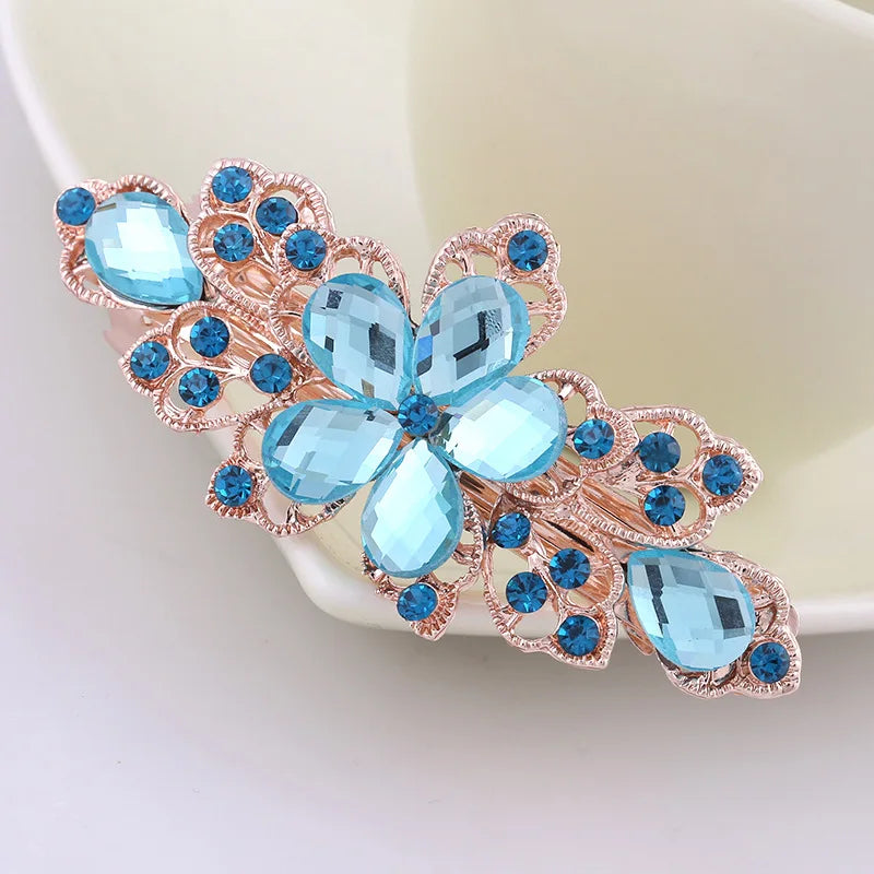 AINAMEISI24 Color Metal Flower Leaf Spring Clip Horizontal Clip Fashion Lady Hairpin Rhinestone Bridal Hair Accessories