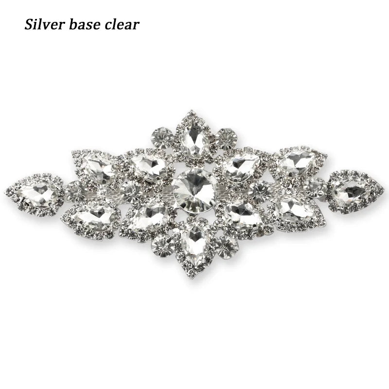 QIAO Sewing On Rhinestone Applique 1 pcs Silver Base Clear Crystal Rhinestones DIY Wedding Evening Dress