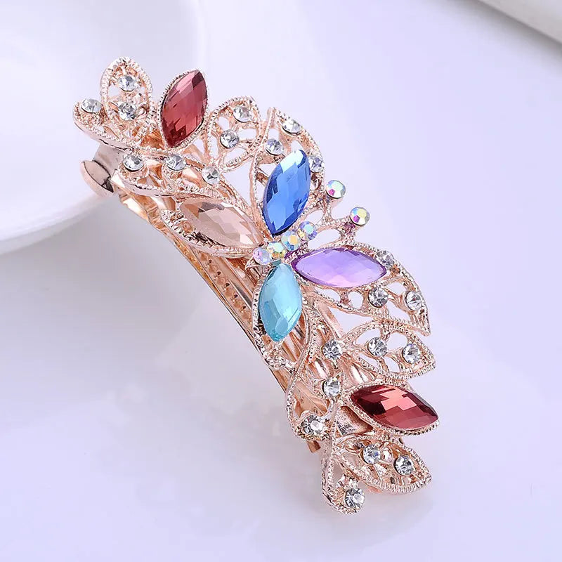 AINAMEISI24 Color Metal Flower Leaf Spring Clip Horizontal Clip Fashion Lady Hairpin Rhinestone Bridal Hair Accessories