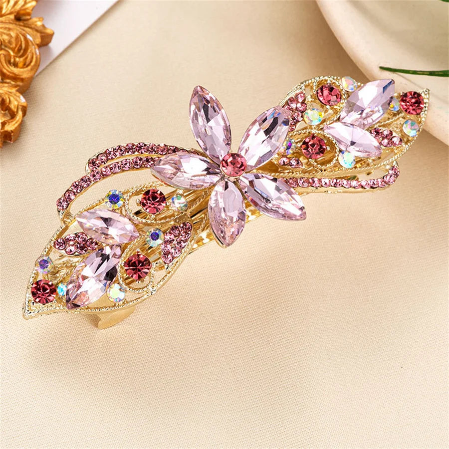 New Korean style crystal mother hair clip fashion ladies flower rhinestone ponytail spring clip top clip headband hair accessory