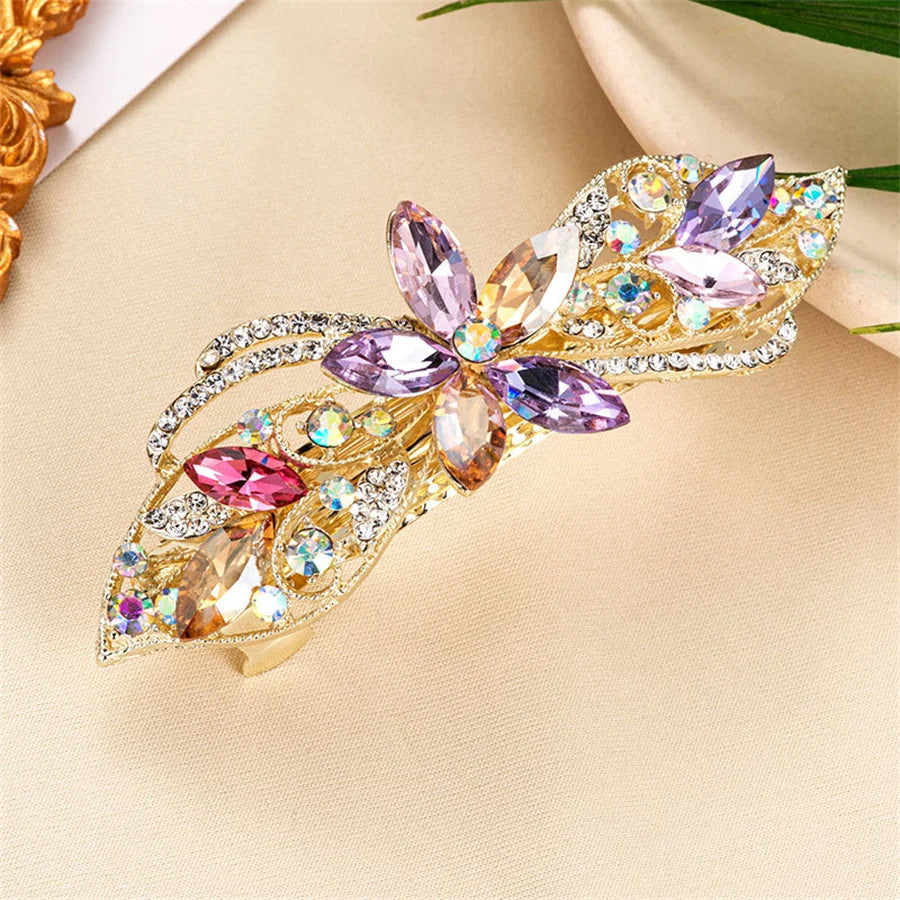New Korean style crystal mother hair clip fashion ladies flower rhinestone ponytail spring clip top clip headband hair accessory