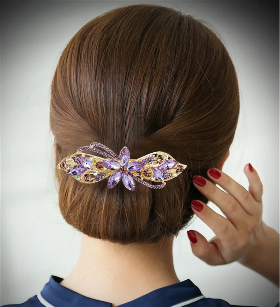 New Korean style crystal mother hair clip fashion ladies flower rhinestone ponytail spring clip top clip headband hair accessory