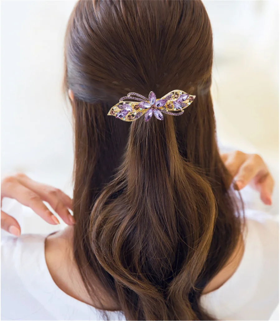 New Korean style crystal mother hair clip fashion ladies flower rhinestone ponytail spring clip top clip headband hair accessory