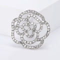 Rhinestone Hollow Camellia Brooches for Women Unisex Pearl Plant Flower Pins Office Party Friend Funny Gifts Jewelry Accessories