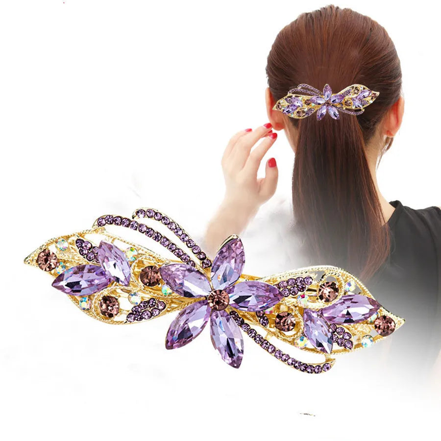 New Korean style crystal mother hair clip fashion ladies flower rhinestone ponytail spring clip top clip headband hair accessory