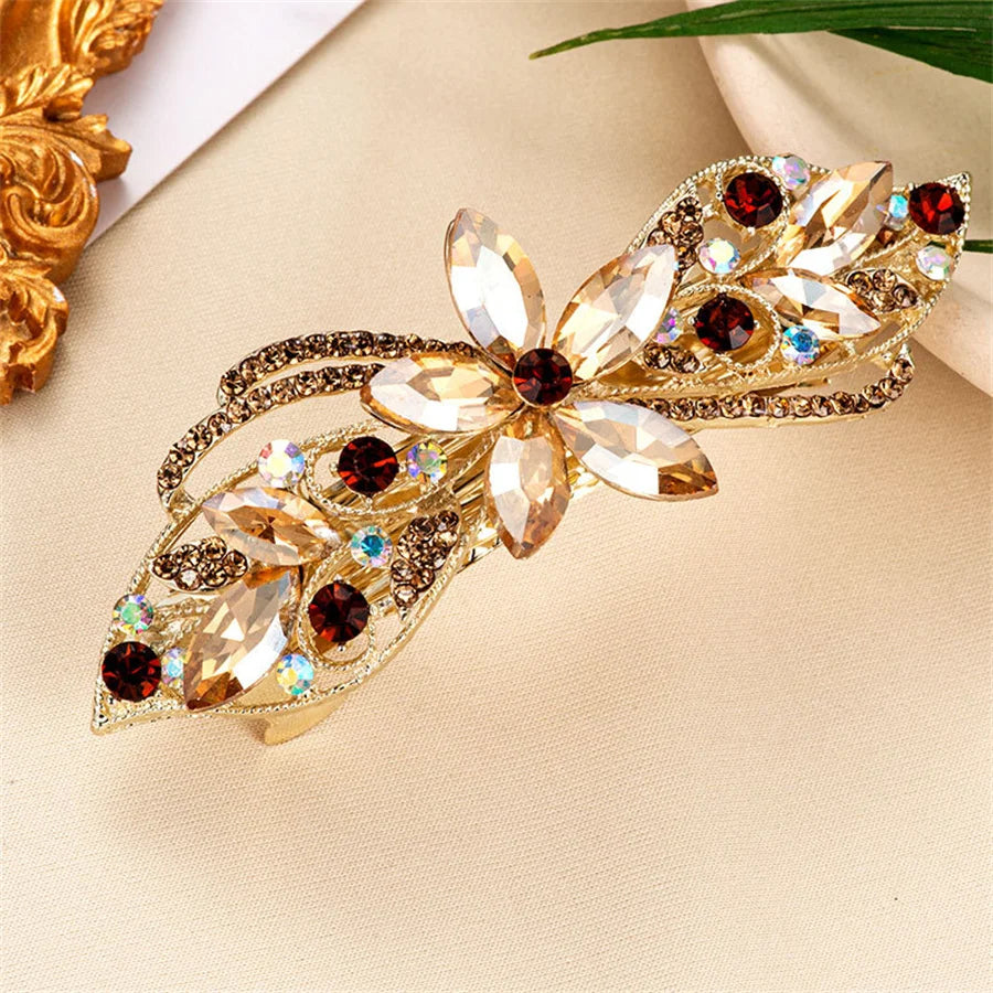 New Korean style crystal mother hair clip fashion ladies flower rhinestone ponytail spring clip top clip headband hair accessory
