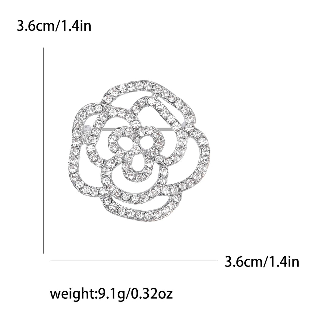 Rhinestone Hollow Camellia Brooches for Women Unisex Pearl Plant Flower Pins Office Party Friend Funny Gifts Jewelry Accessories