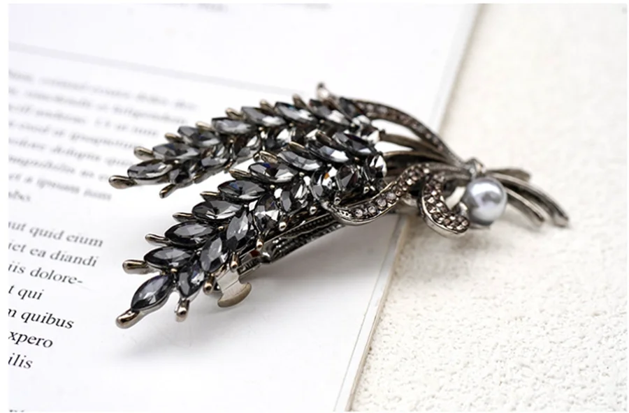 Korean version of flower crystal spring hair clips for women's fashion retro elegant ponytail horizontal chuck headdress jewelry