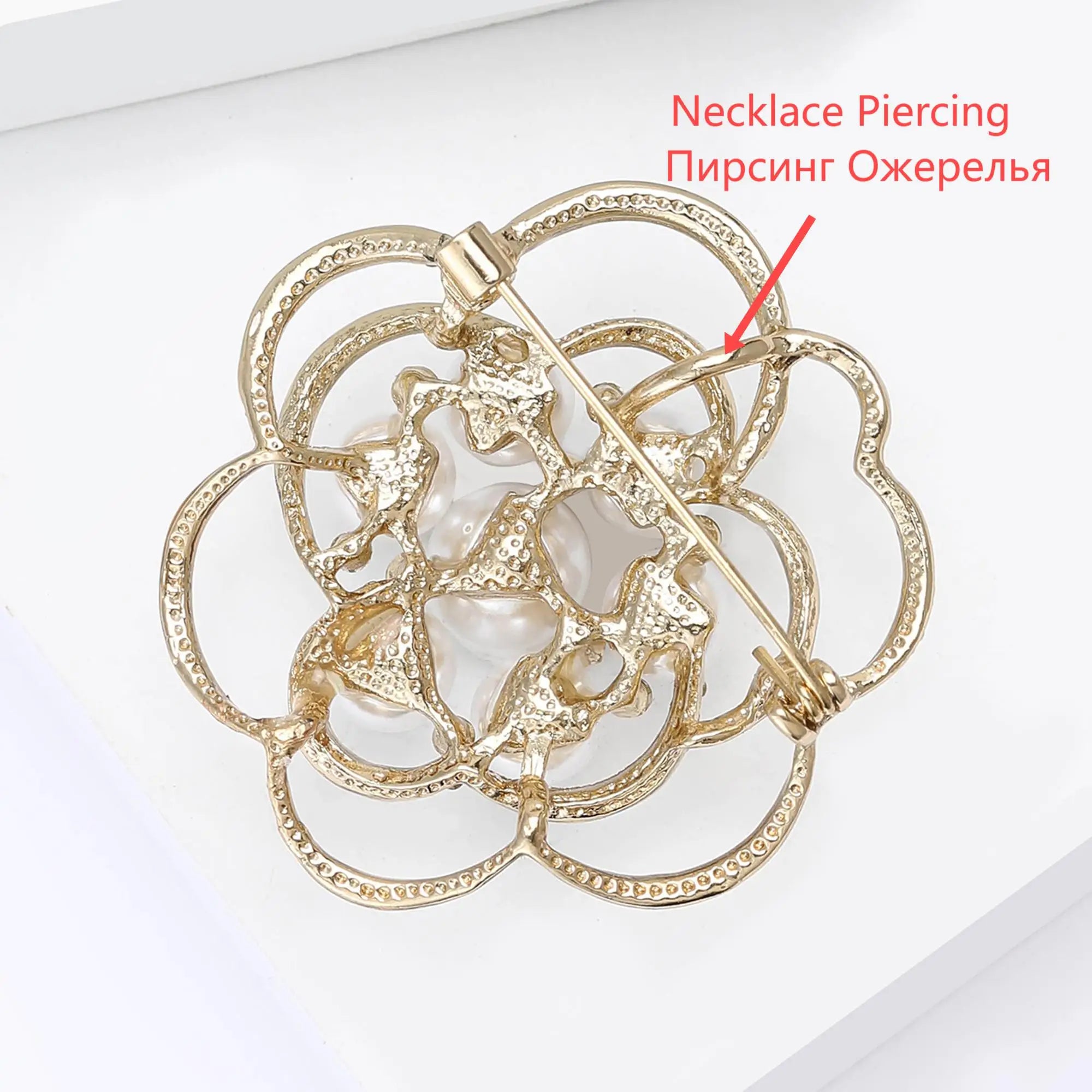Rhinestone Hollow Camellia Brooches for Women Unisex Pearl Plant Flower Pins Office Party Friend Funny Gifts Jewelry Accessories