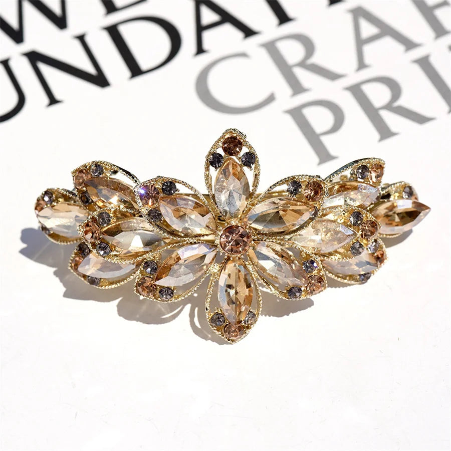 Korean version of flower crystal spring hair clips for women's fashion retro elegant ponytail horizontal chuck headdress jewelry