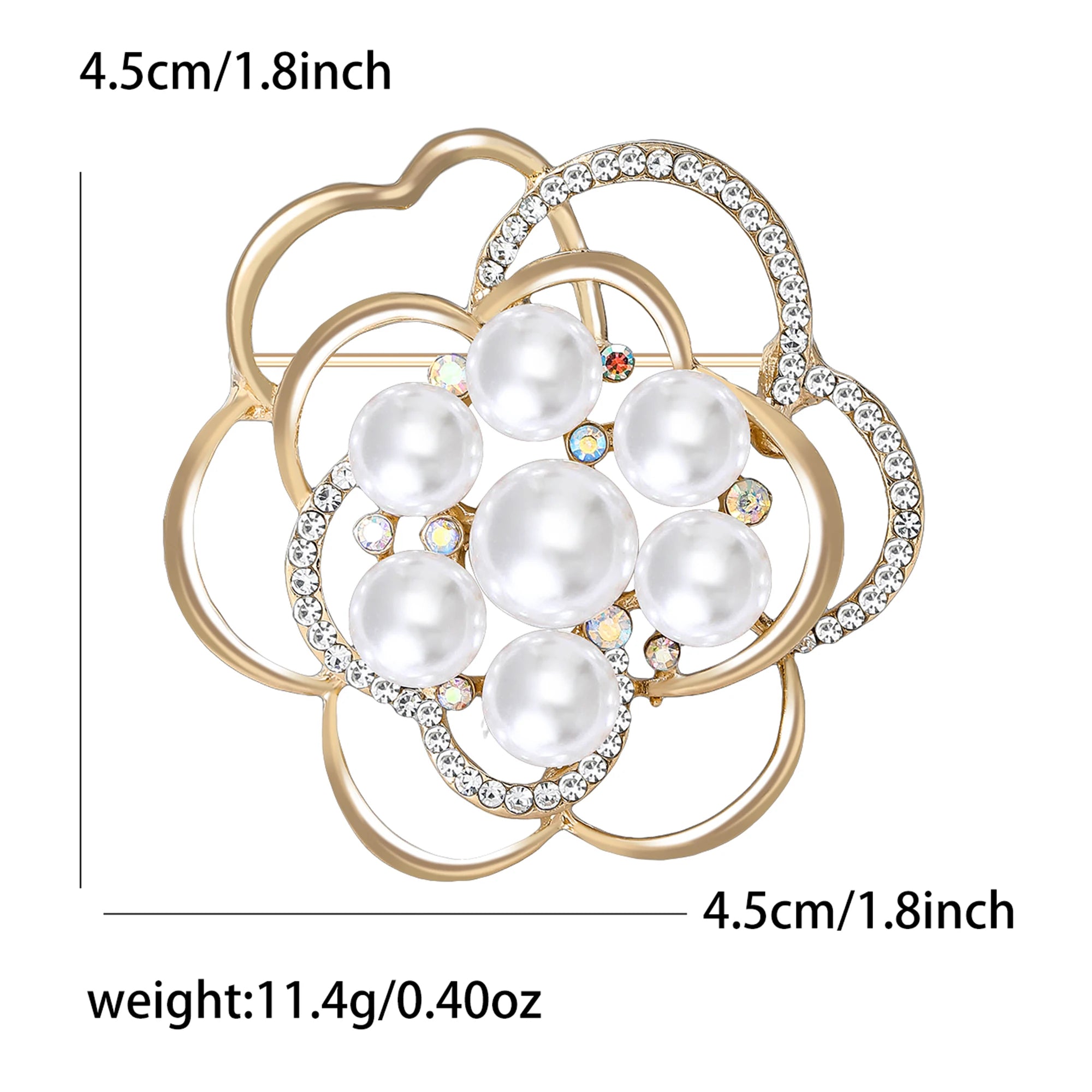 Rhinestone Hollow Camellia Brooches for Women Unisex Pearl Plant Flower Pins Office Party Friend Funny Gifts Jewelry Accessories