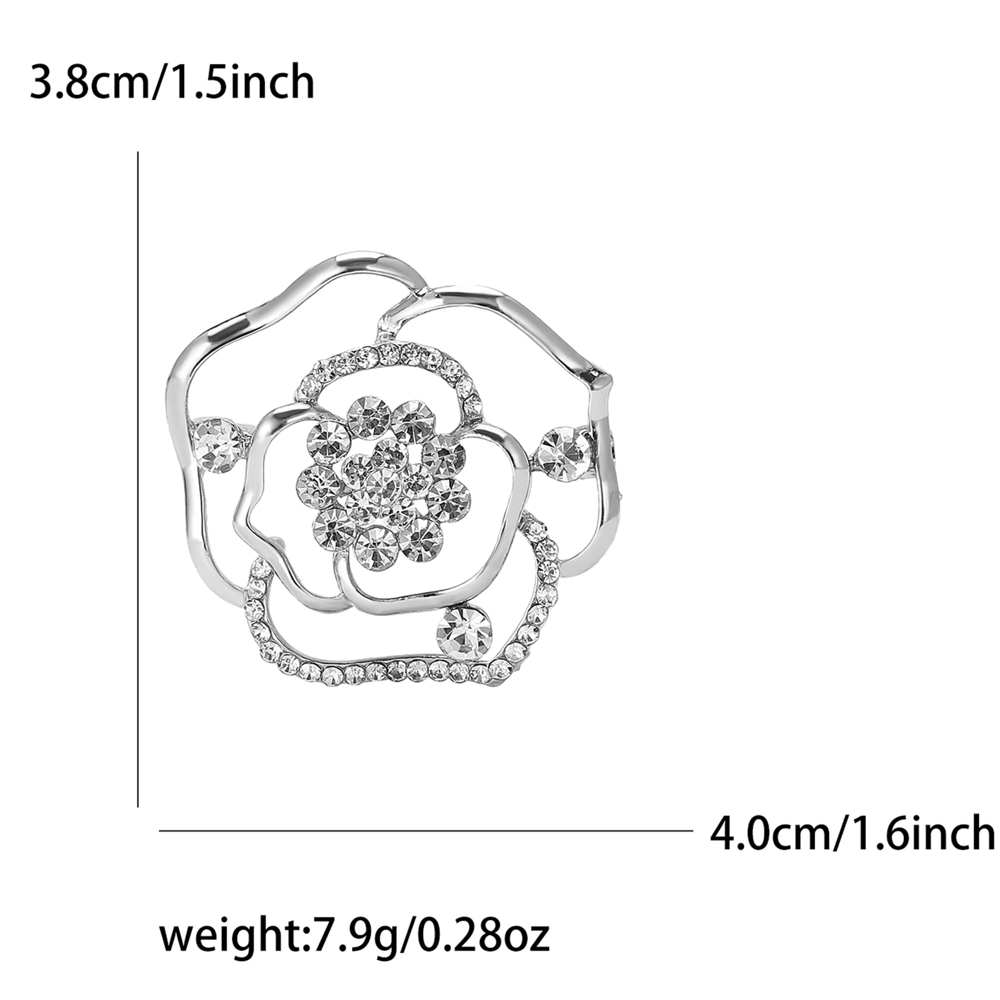 Rhinestone Hollow Camellia Brooches for Women Unisex Pearl Plant Flower Pins Office Party Friend Funny Gifts Jewelry Accessories