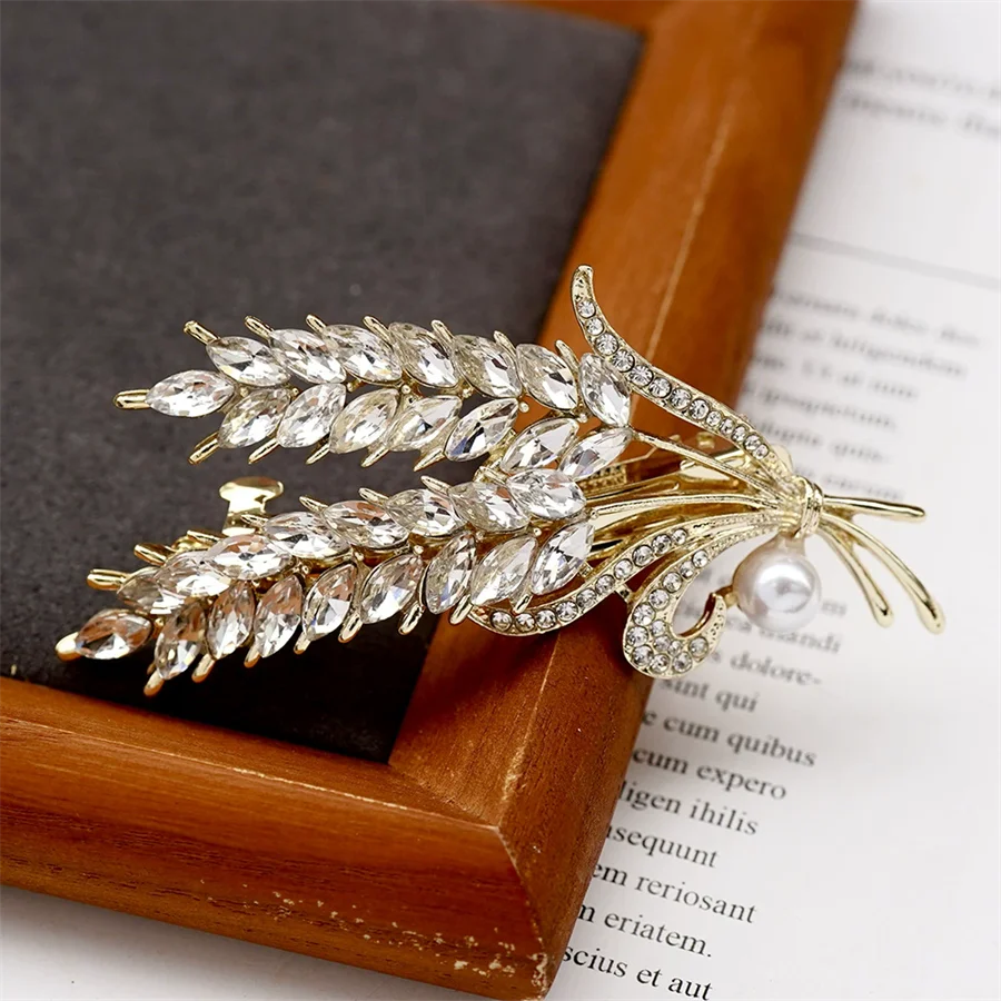 Korean version of flower crystal spring hair clips for women's fashion retro elegant ponytail horizontal chuck headdress jewelry